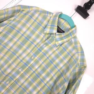 Brooks Brothers Plaid Button Down Shirt Green Blue Yellow Cotton Mens Medium